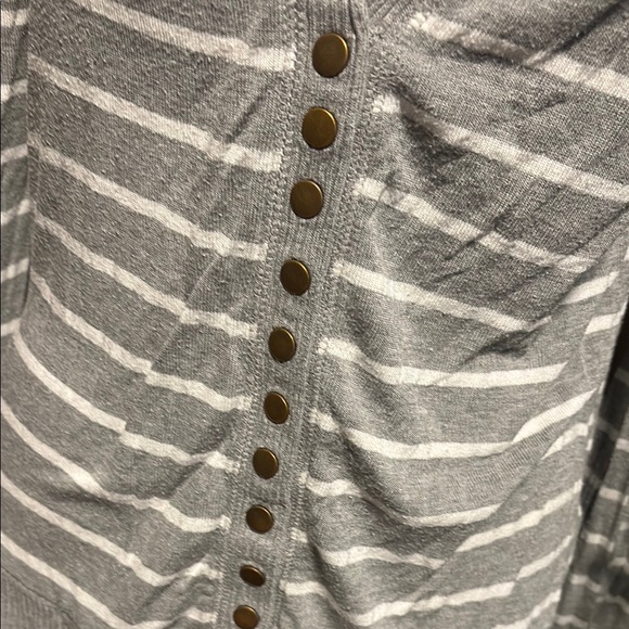 Gray Striped Cardigan with Gold Buttons - Picture 3 of 7